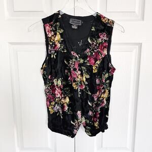Starina Vintage Velvet Floral Button Front Vest